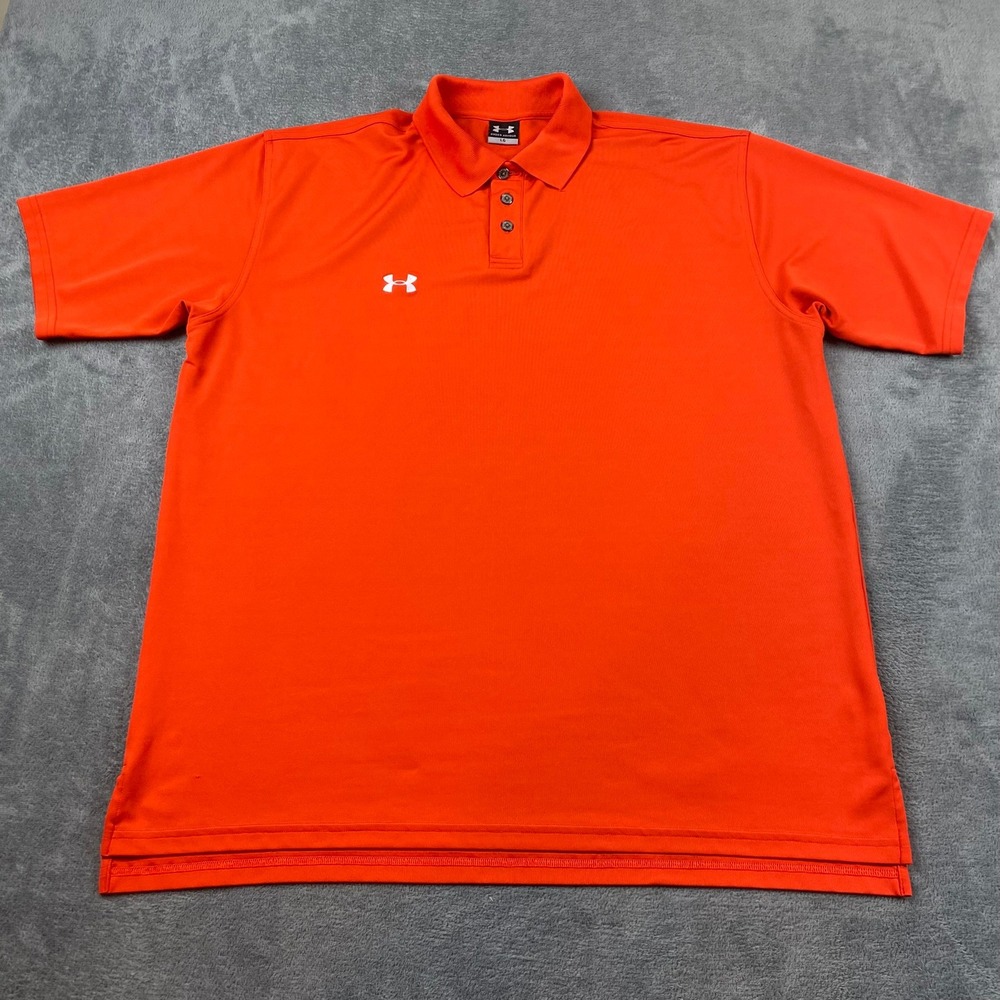 Under Armour Mens LG Polo Orange Performance Short Sleeve Golf Shirt